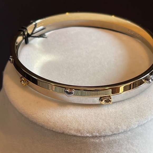 NWT COACH Bangle Set Gold & Silver Stainless Steel Logo Bracelets with Crystals - Picture 1 of 9